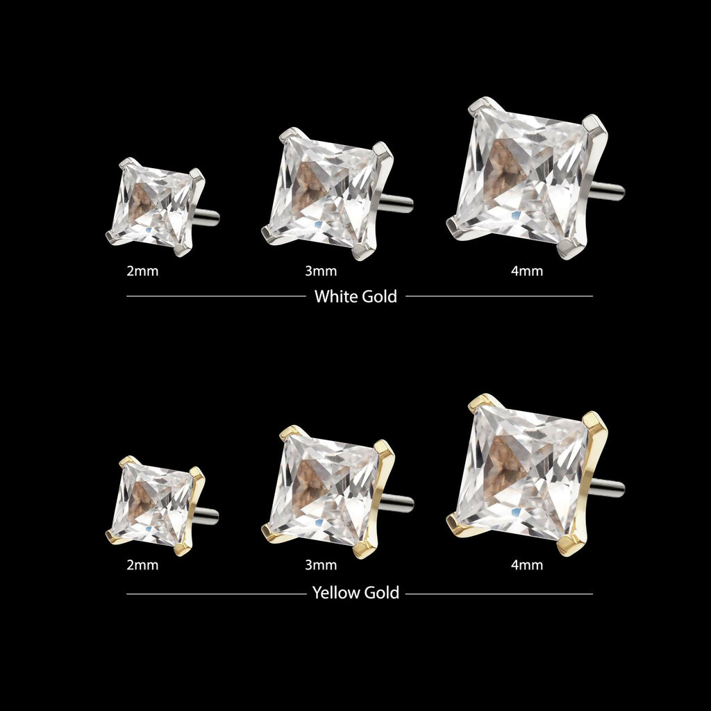 14Kt Gold Threadless 4 Prong Set Princess Cut Gem Top