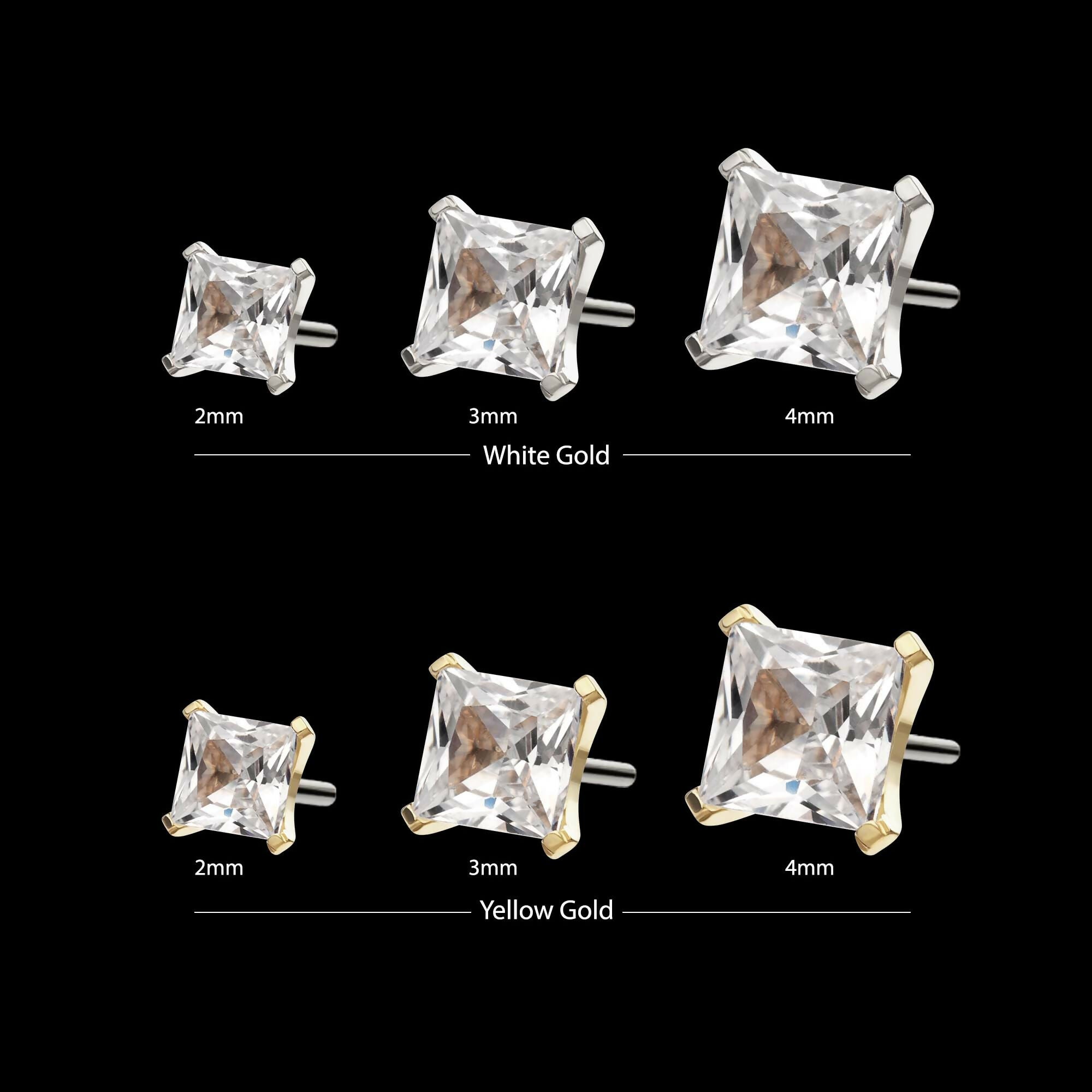 14Kt Gold Threadless 4 Prong Set Princess Cut Gem Top