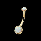 14Kt Yellow Gold Internally Threaded Double Round 6-Prong White Opal Fixed Bottom Navel