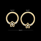 Prong Set Gem Cherry Blossom Flower Front Facing Hinged Segment Clicker Hoop Earring / Nosering – 14Kt Yellow Gold