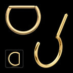 24Kt Gold PVD Titanium D-Ring Clicker Hoop Earring / Nosering