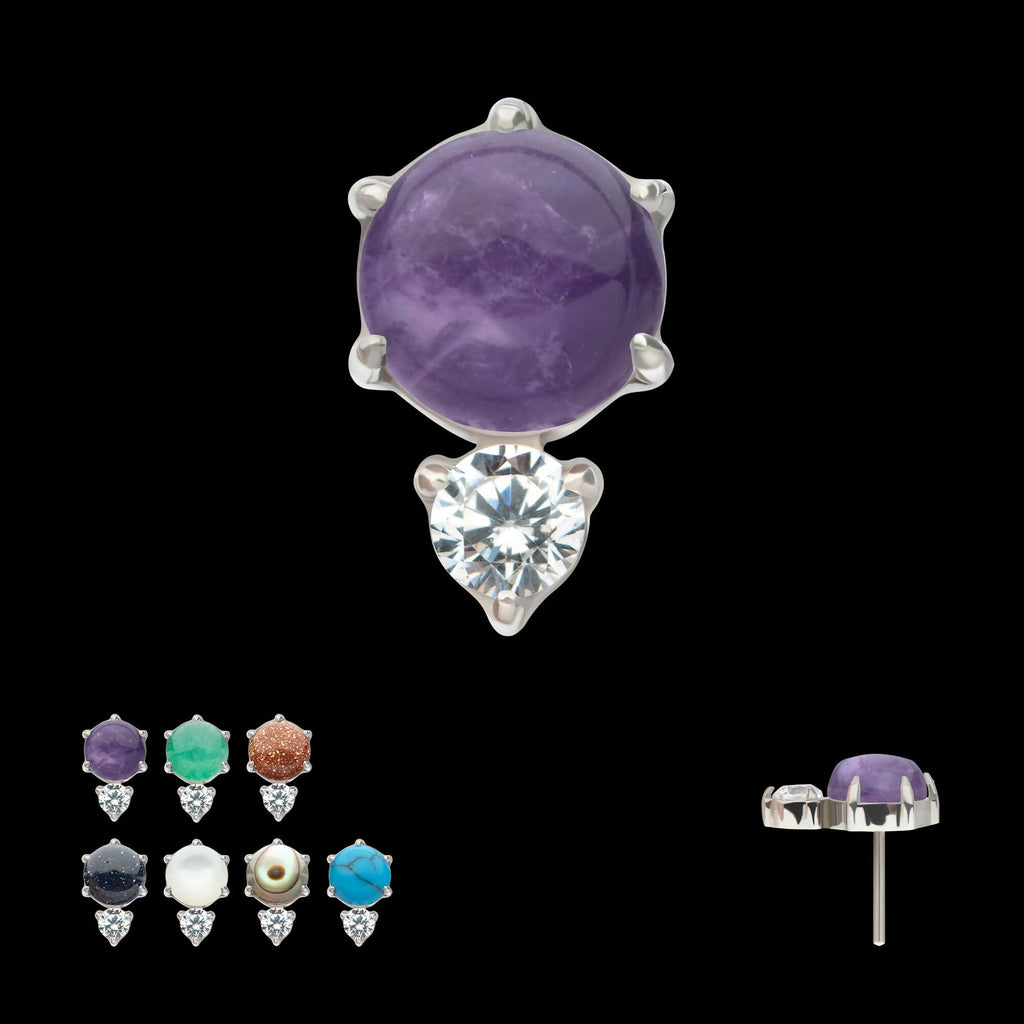 Threadless Prong Set Double Round Gem and Natural Stone Top