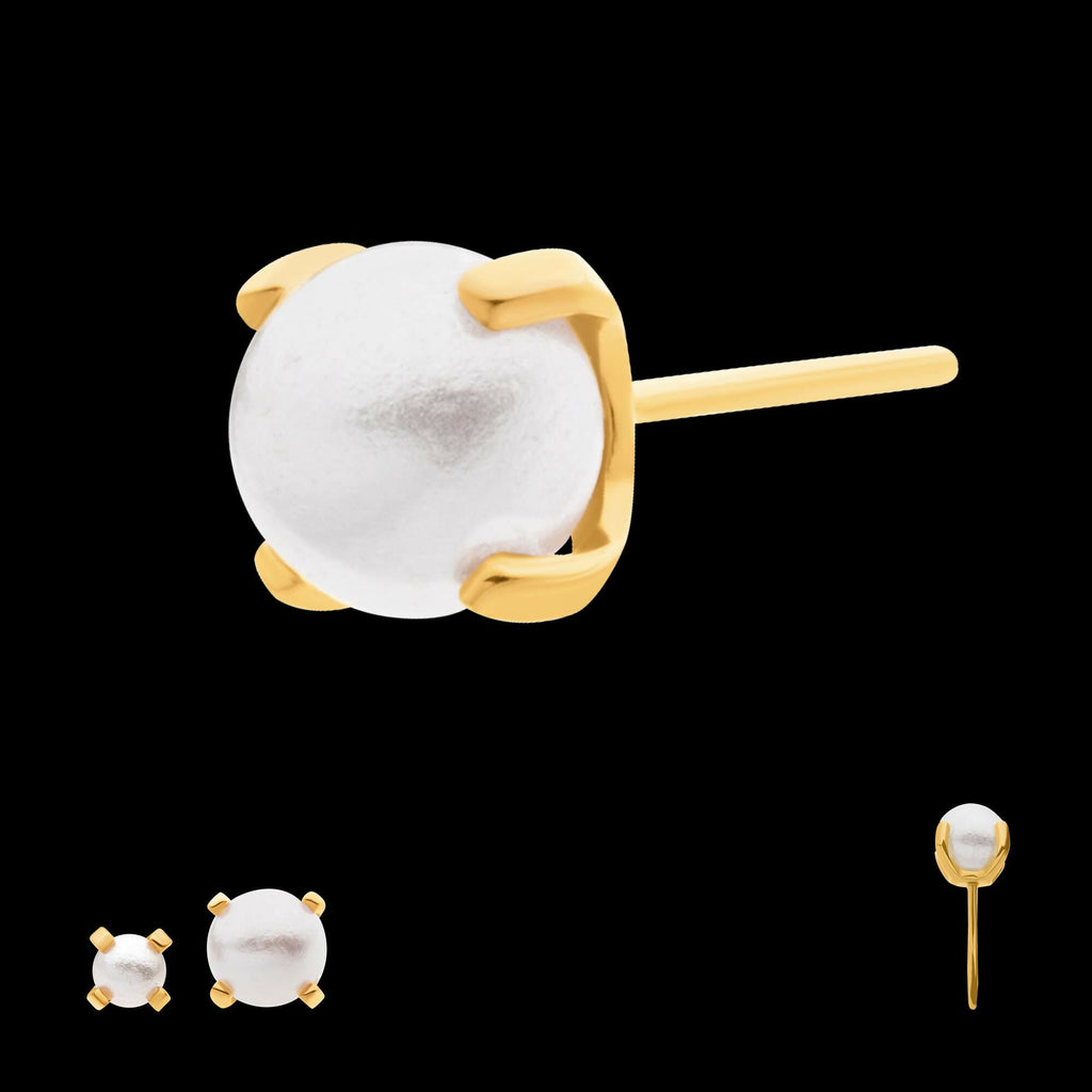 24Kt Gold PVD Titanium Threadless Prong Set White Swarovski Pearl Top