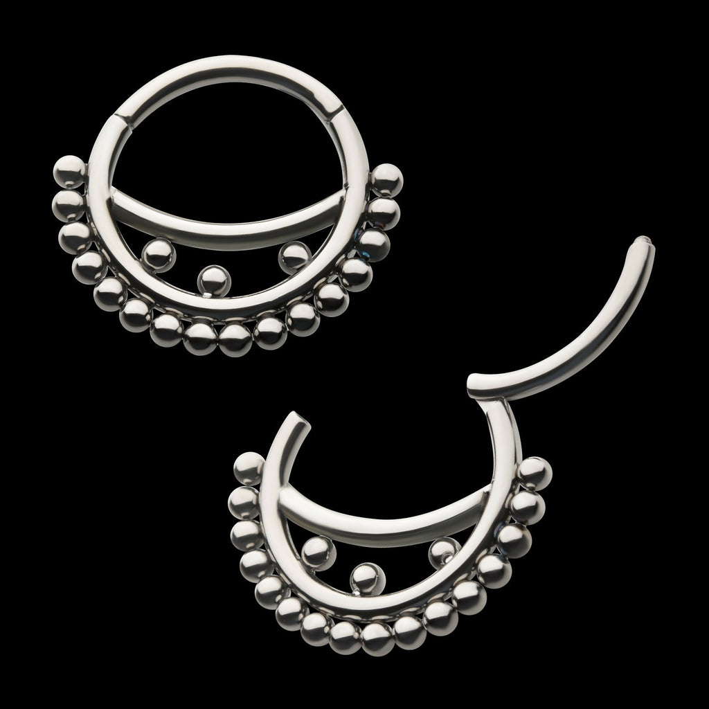 Smiley Design Cluster Beads Front Facing Hinged Segment Clicker Hoop Earring / Nosering – Titanium