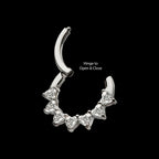 Seven Heart-Cut Gem Front Facing Hinged Segment Clicker Hoop Earring / Nosering – Titanium