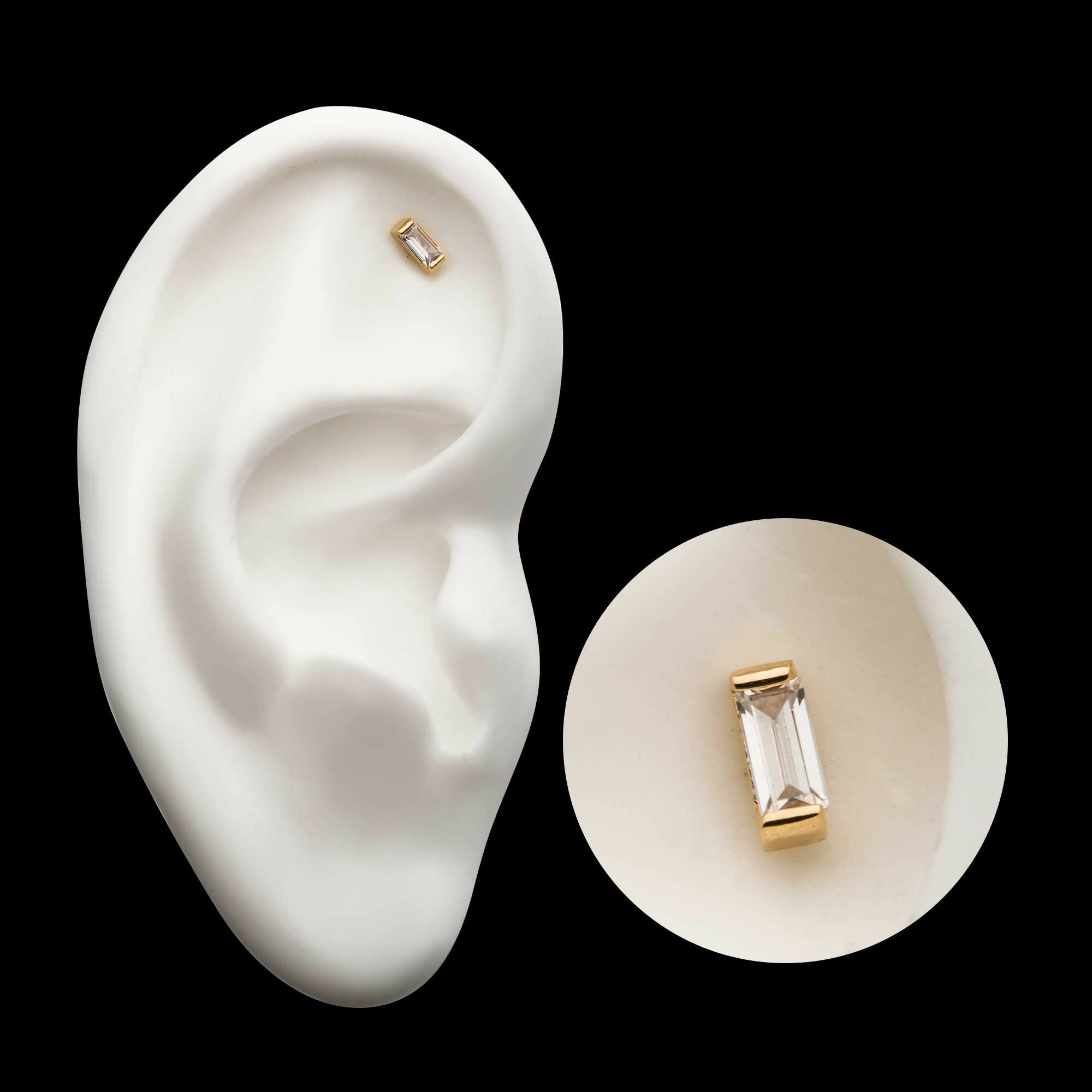 14Kt Yellow Gold Threadless with Rectangle Clear CZ Top