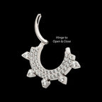 Double Row CNC Set Round CZ with 5 Round CZ Spike Edge Front Facing Hinged Segment Clicker Hoop Earring / Nosering – Titanium