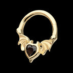 Carved Bat Wings with Devil Heart Bezel Gem Front Facing Hinged Segment Clicker Hoop Earring / Nosering – 14Kt Yellow Gold