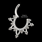 Pave Set Round CZ with Tri Beads Front Facing Hinged Segment Clicker Hoop Earring / Nosering – Titanium