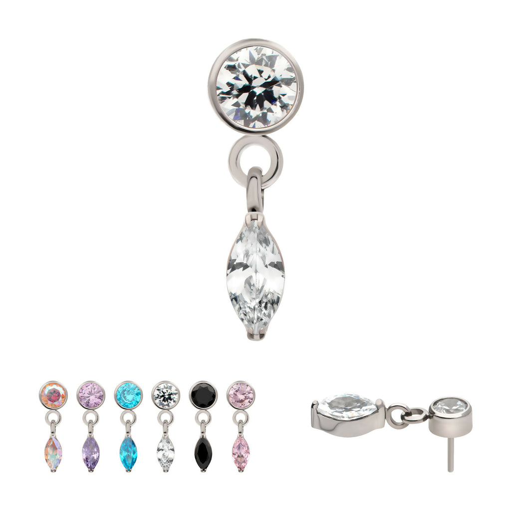 Bezel Gem with Marquise Dangle Flatback Stud Earring / Nosering - Gem in Titanium