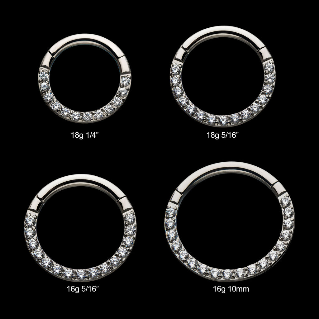 Titanium with Front Full Clear Eternity Gem Hinged Segment Clicker