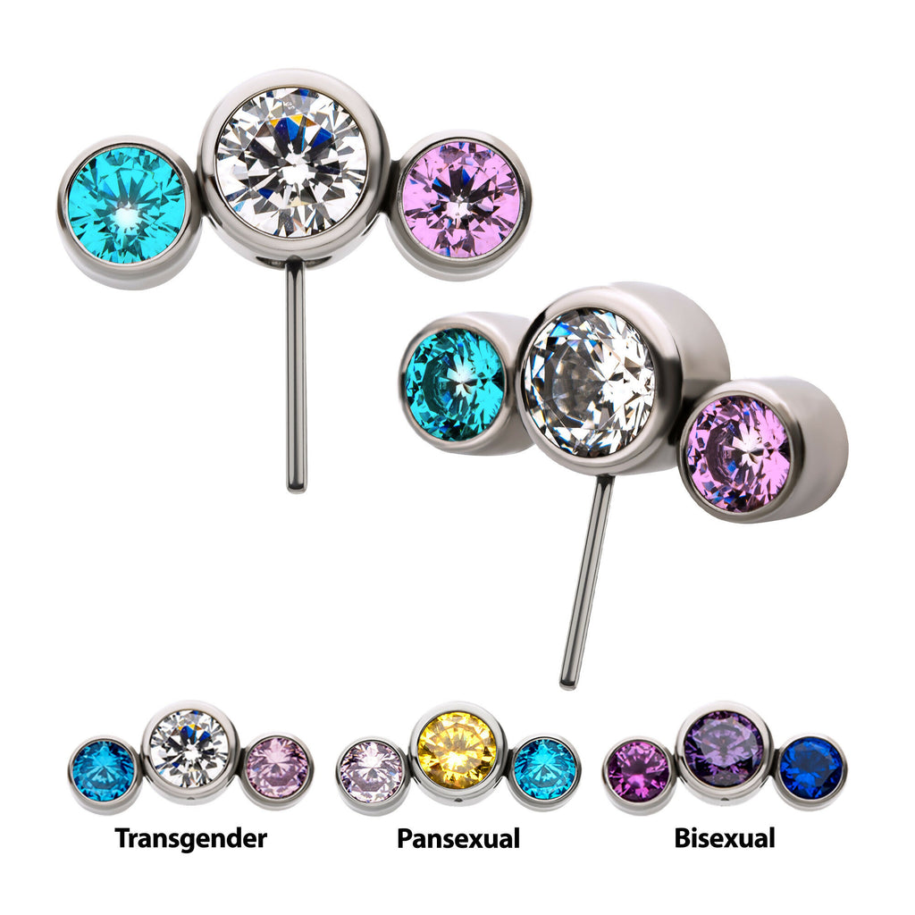 Bi-Trans-Pan Bezel Set CZ 3-Cluster Side Facing Flatback Stud Earring / Nosering - CZ in Titanium
