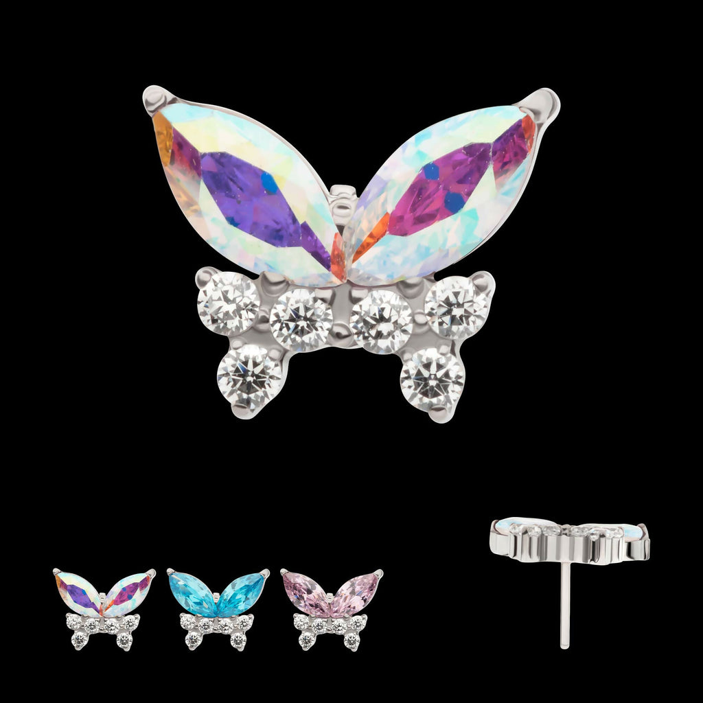 Titanium Threadless Prong Set Marquise & Round CZ Butterfly Top
