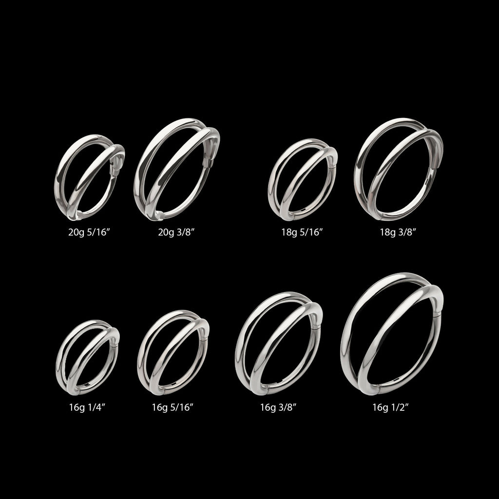 Double Hoop Side Facing Hinged Segment Clicker Earring / Nosering – Titanium