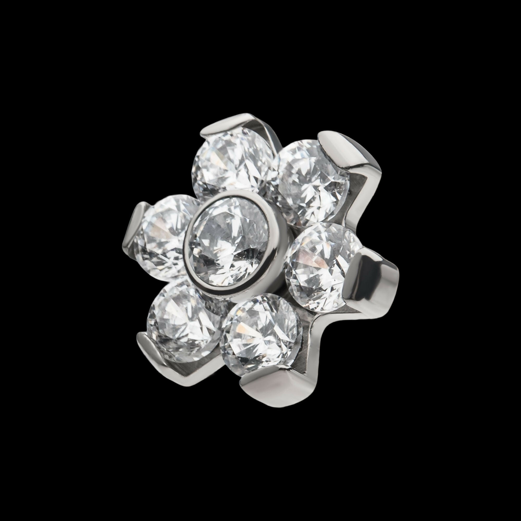 Titanium Threadless with Prong Set 7 CZ Flower Top
