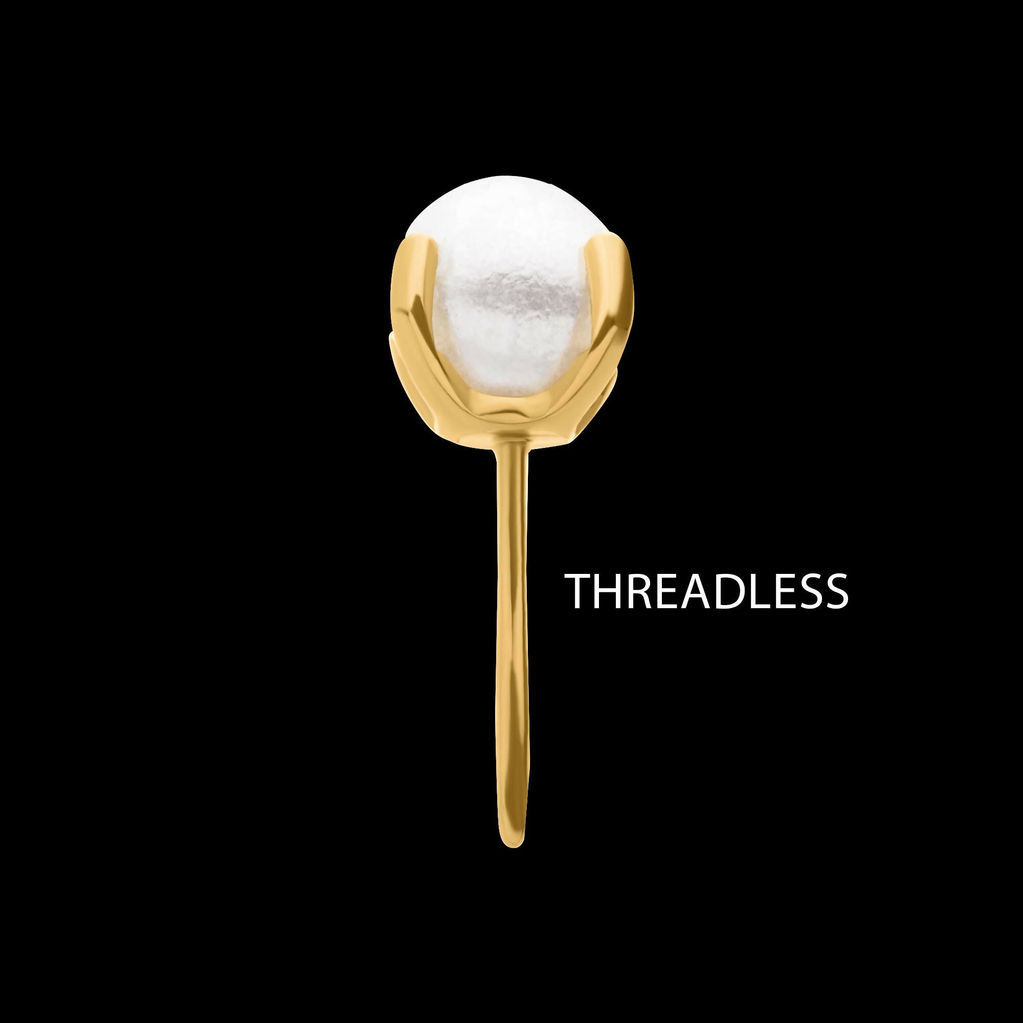 24Kt Gold PVD Titanium Threadless Prong Set White Swarovski Pearl Top