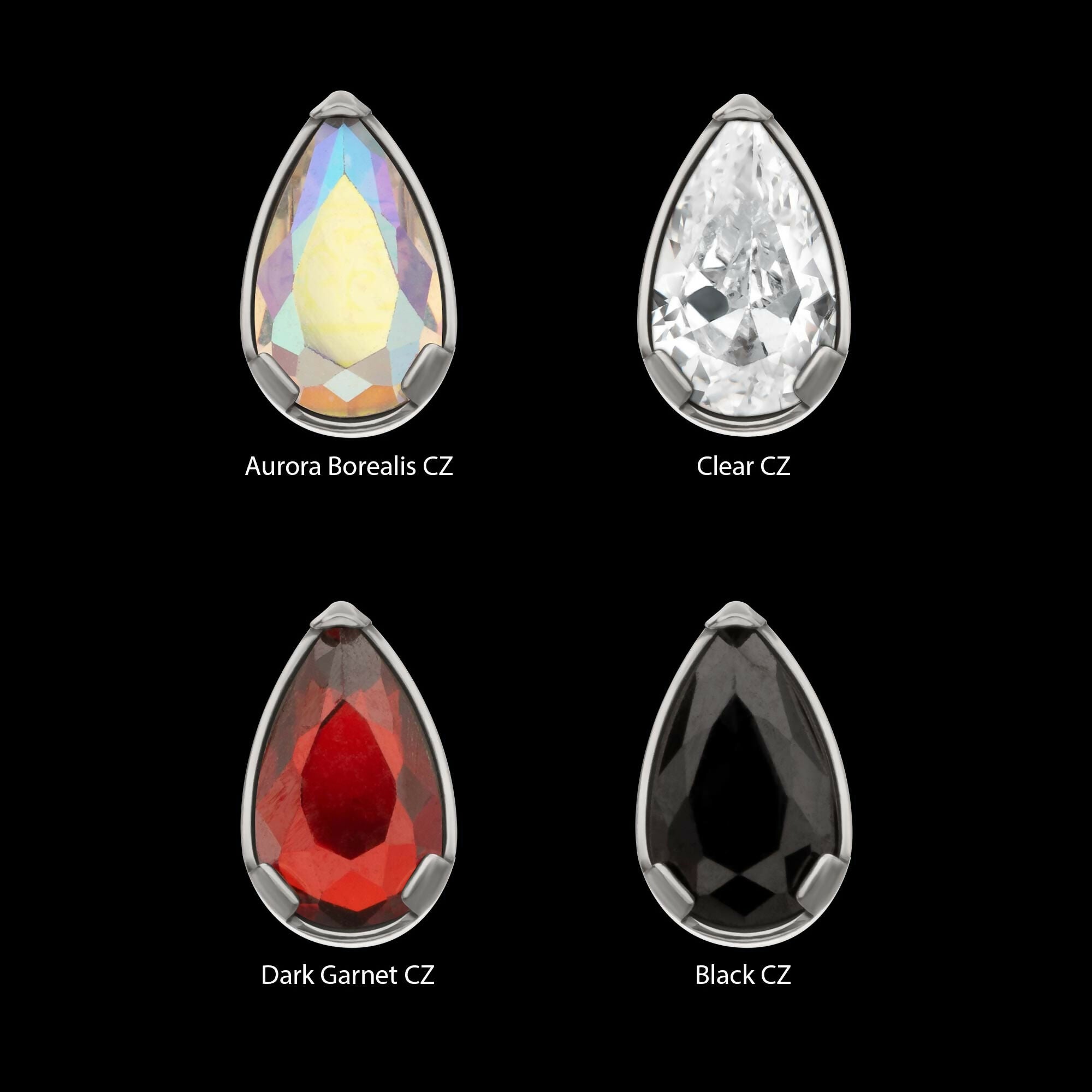 Titanium Threadless Prong Set Teardrop Shaped Gem Top