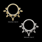 Beaded Edge with 1mm CNC Set Round Gem Front Facing Hinged Segment Clicker Hoop Earring / Nosering – 14Kt Gold