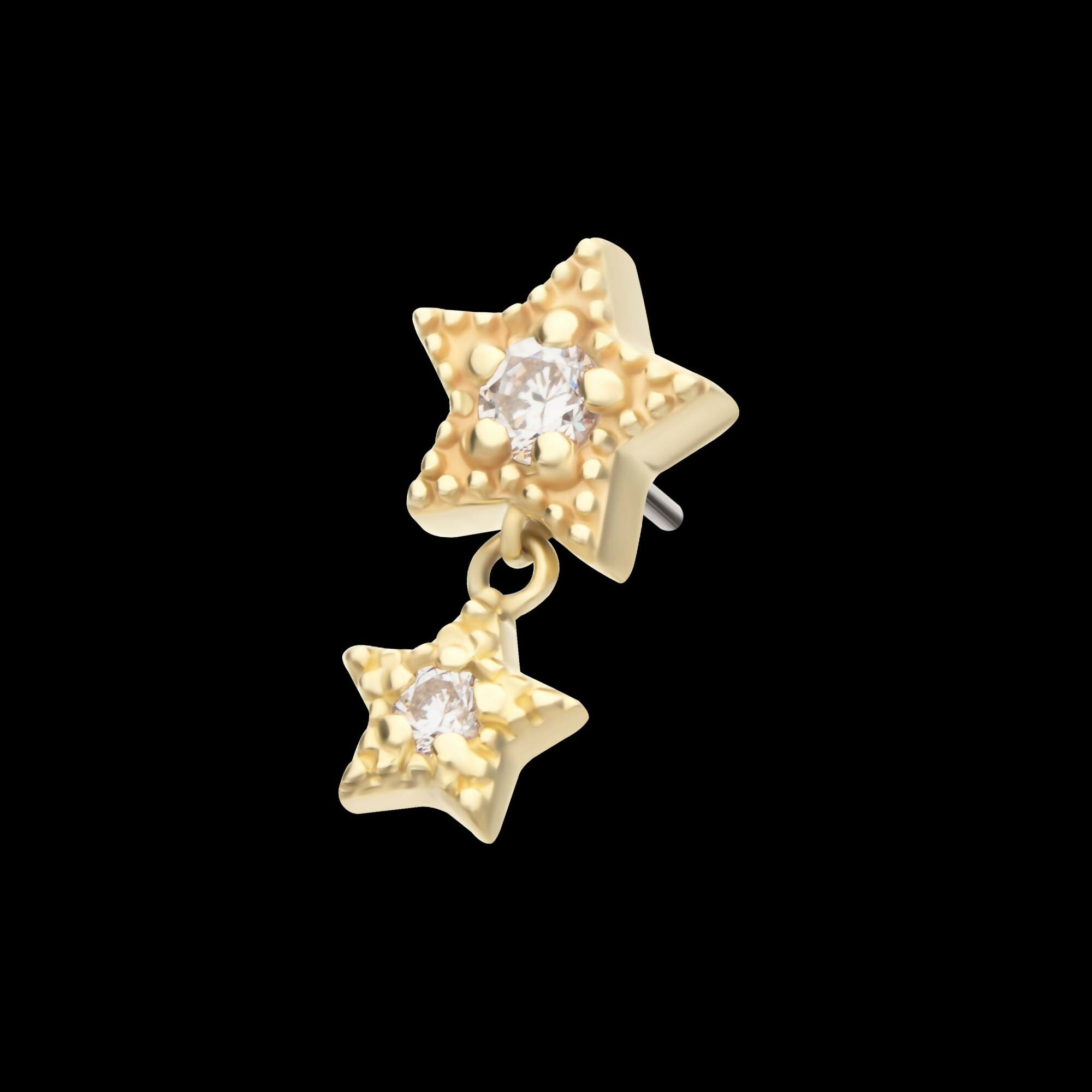 14Kt Yellow Gold Threadless Milgrain Edge Double Star Dangle Top with Prong Set Gem