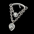 Titanium Threadless 2-Tier Dangle Chain Curved Bar Top with Bezel Round & Teadrop CZ