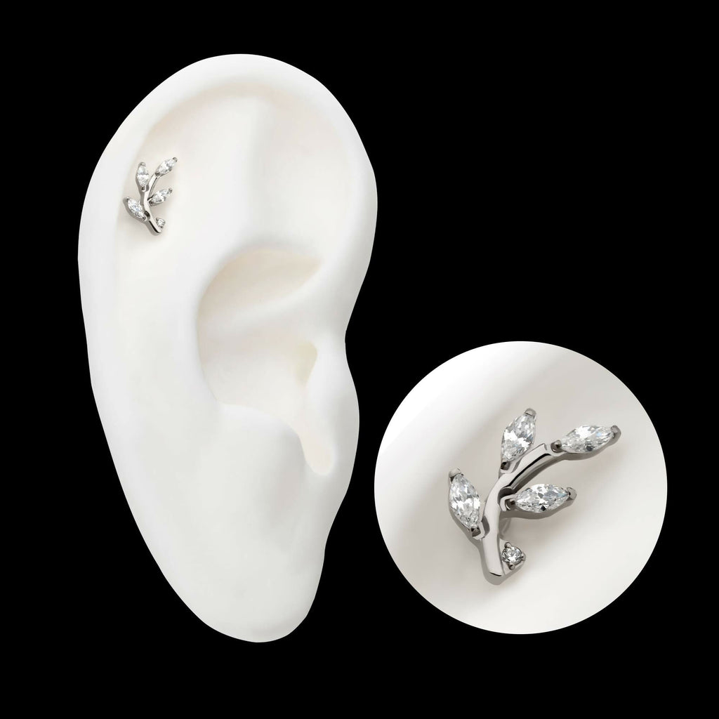 Threadless Prong Set Marquise CZ Leaf Top