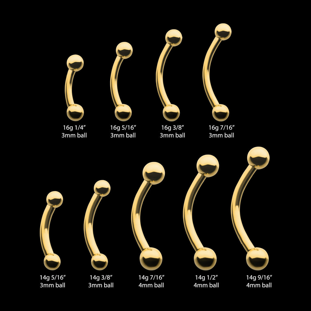 24KT Gold PVD Titanium Internally Threaded Curved Barbell Earring / Nosering