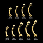 24KT Gold PVD Titanium Internally Threaded Curved Barbell Earring / Nosering