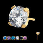 24KT Gold PVD Titanium Threadless Low Profile 4-Prong Round Gem Top