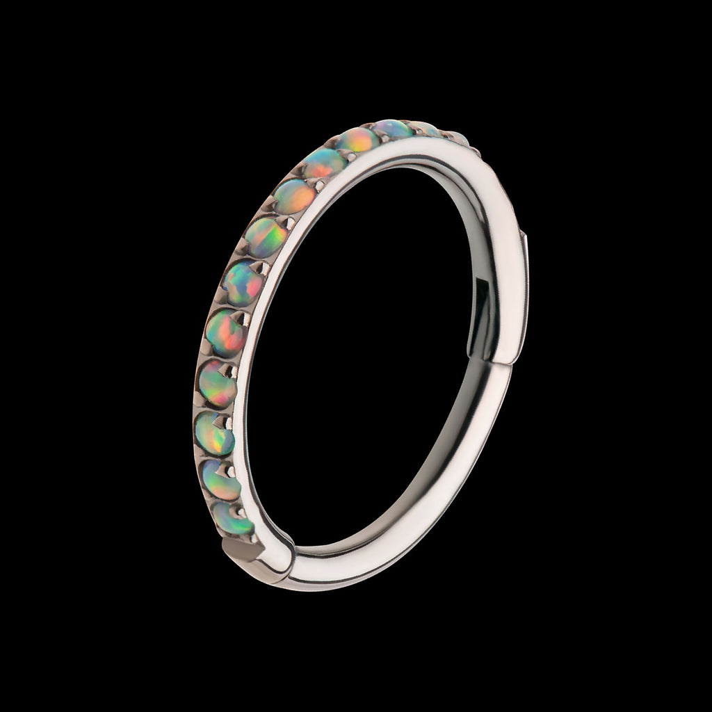 1mm CNC Set White Opal Eternity Gem Titanium Side Facing Hinged Segment Clicker Hoop Earring / Nosering