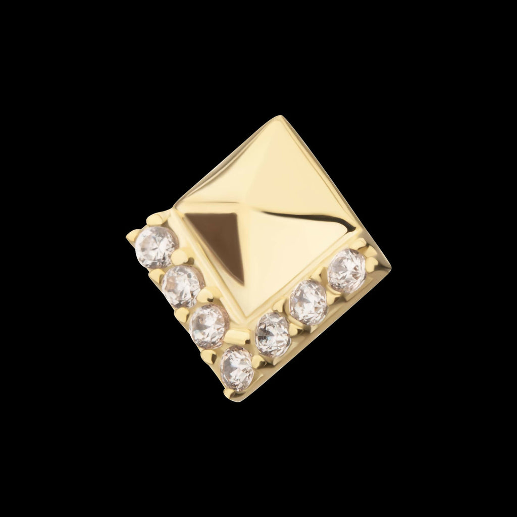 14Kt Yellow Gold Threadless Rhombus with V-Cluster Prong Set Gem Top