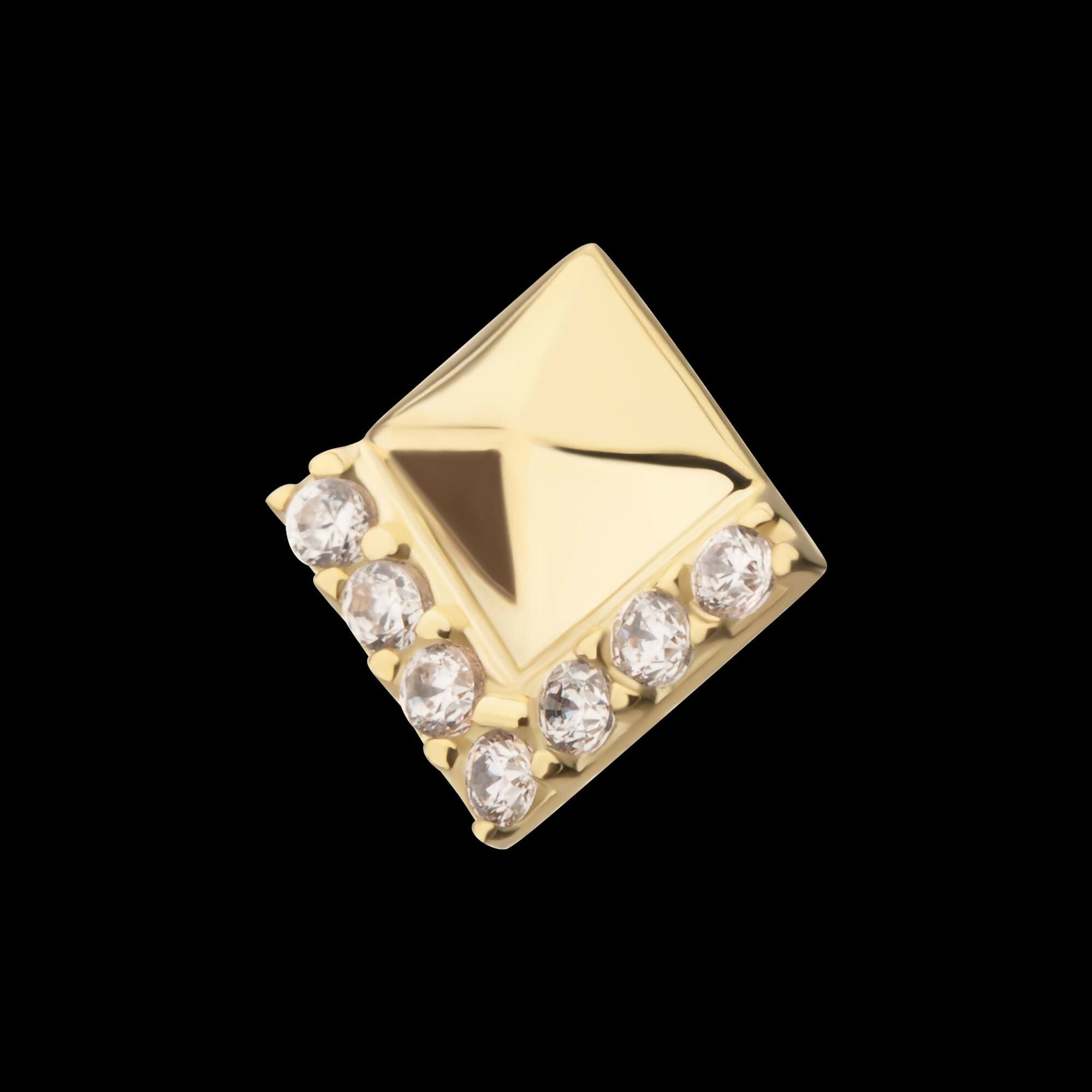 14Kt Yellow Gold Threadless Rhombus with V-Cluster Prong Set Gem Top