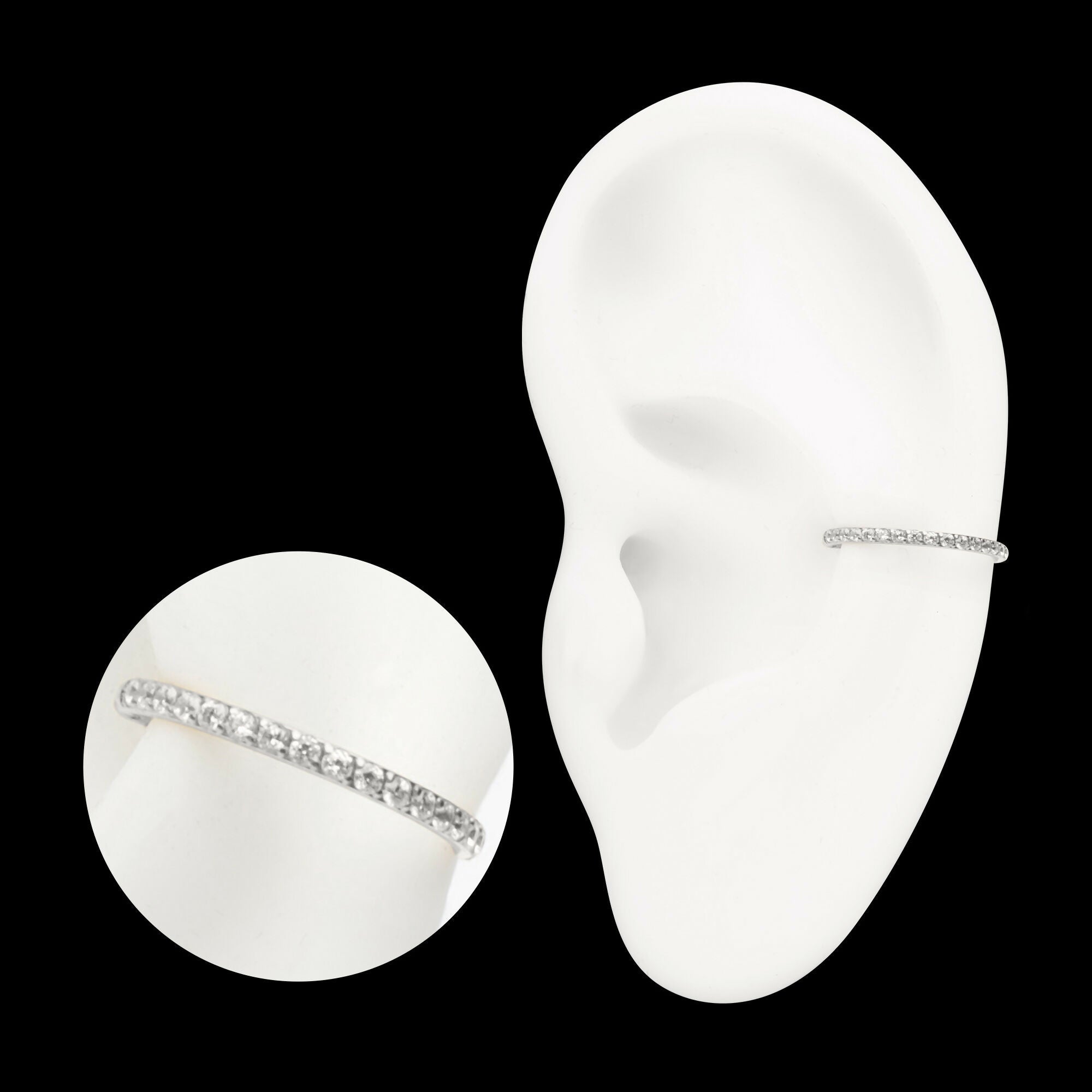 D-Ring Clicker with CNC Set Clear CZ Gem Hoop Earring / Nosering – Titanium