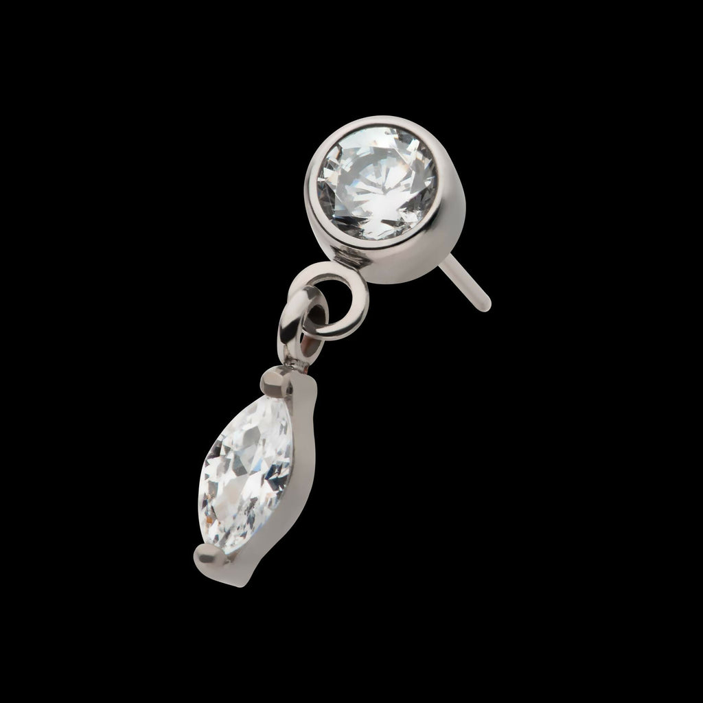 Titanium Threadless Bezel Gem Top with Marquise Dangle