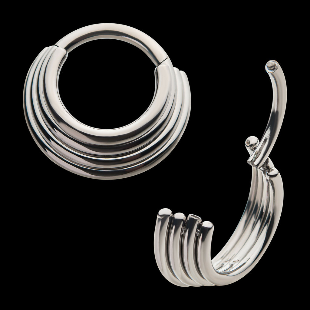 Four Stacked Front Facing Hinged Segment Clicker Hoop Earring / Nosering – Titanium