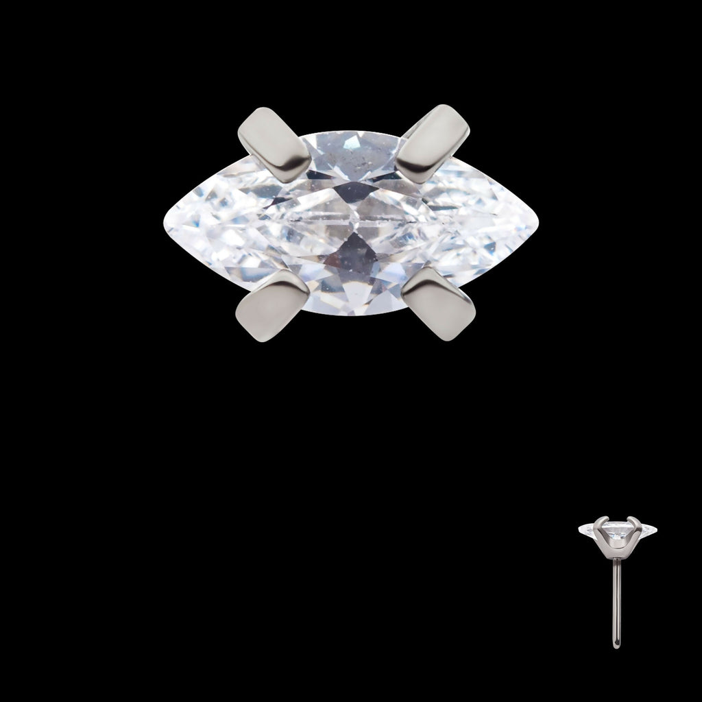 Titanium Threadless with Prong Set Marquise Clear AAA CZ Top