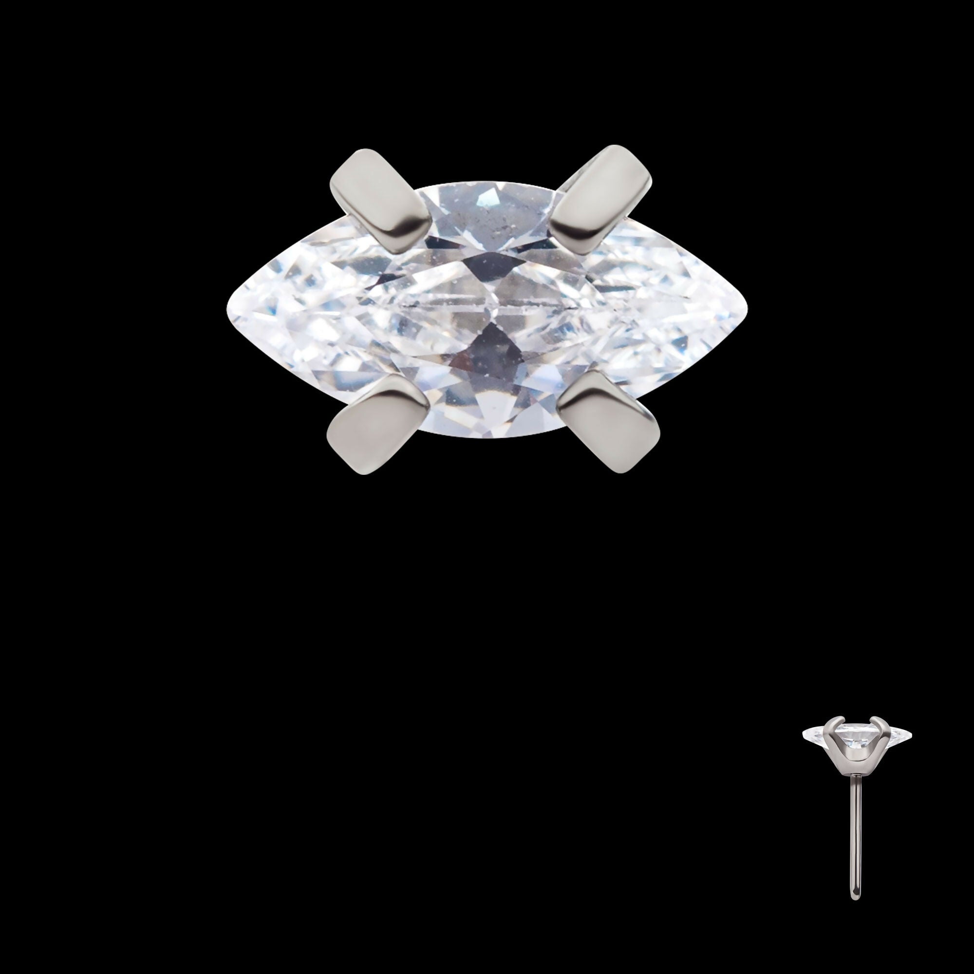 Titanium Threadless with Prong Set Marquise Clear AAA CZ Top