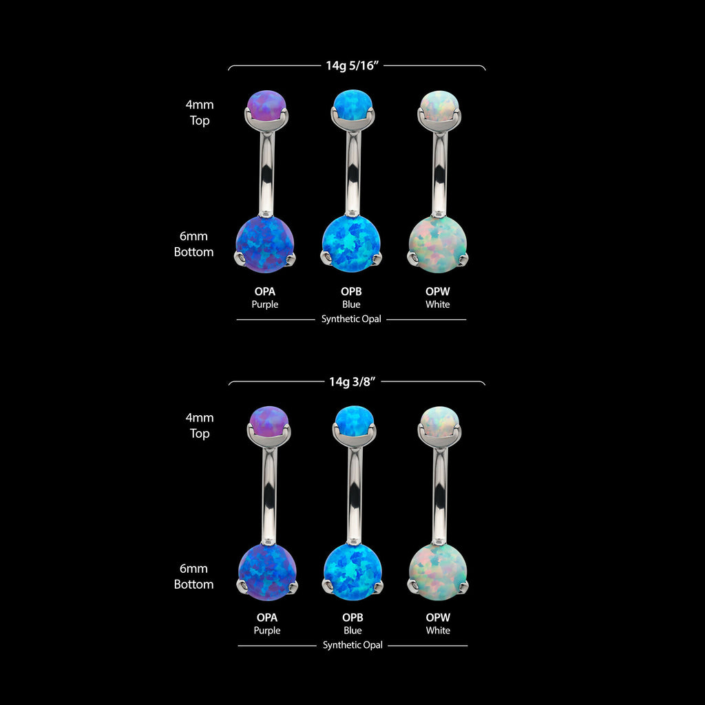 Internally Threaded with Prong Set Round Synthetic Opal Fixed Navel Earring / Nosering – Titanium