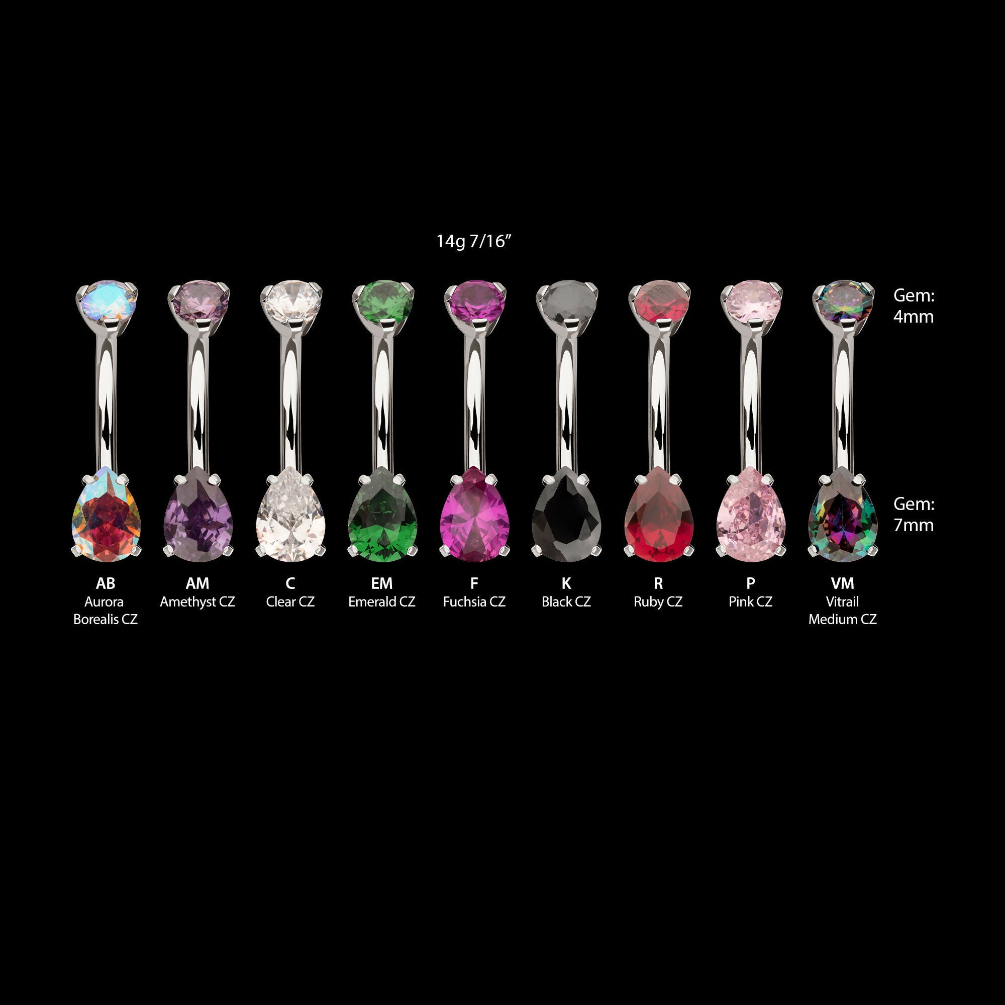 Internally Threaded Double Prong Set Teardrop Gem Fixed Bottom Navel Earring / Nosering – Titanium