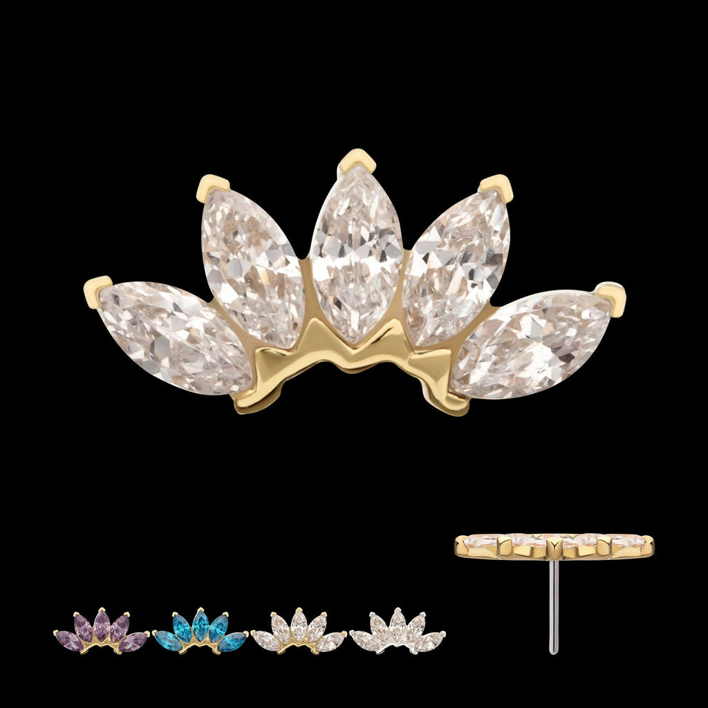 14Kt Gold Threadless Fan Shape Top with 5-Cluster Marquise Prong Gem