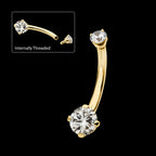 Internally Threaded Double Round 4-Prong Clear Lab-Grown Diamonds Fixed Bottom Navel Earring / Nosering – 14Kt Gold
