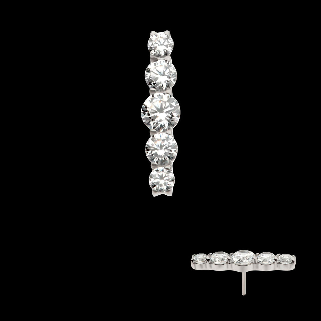 Titanium Threadless 5-Cluster Prong Set Round CZ Gem Bar Top