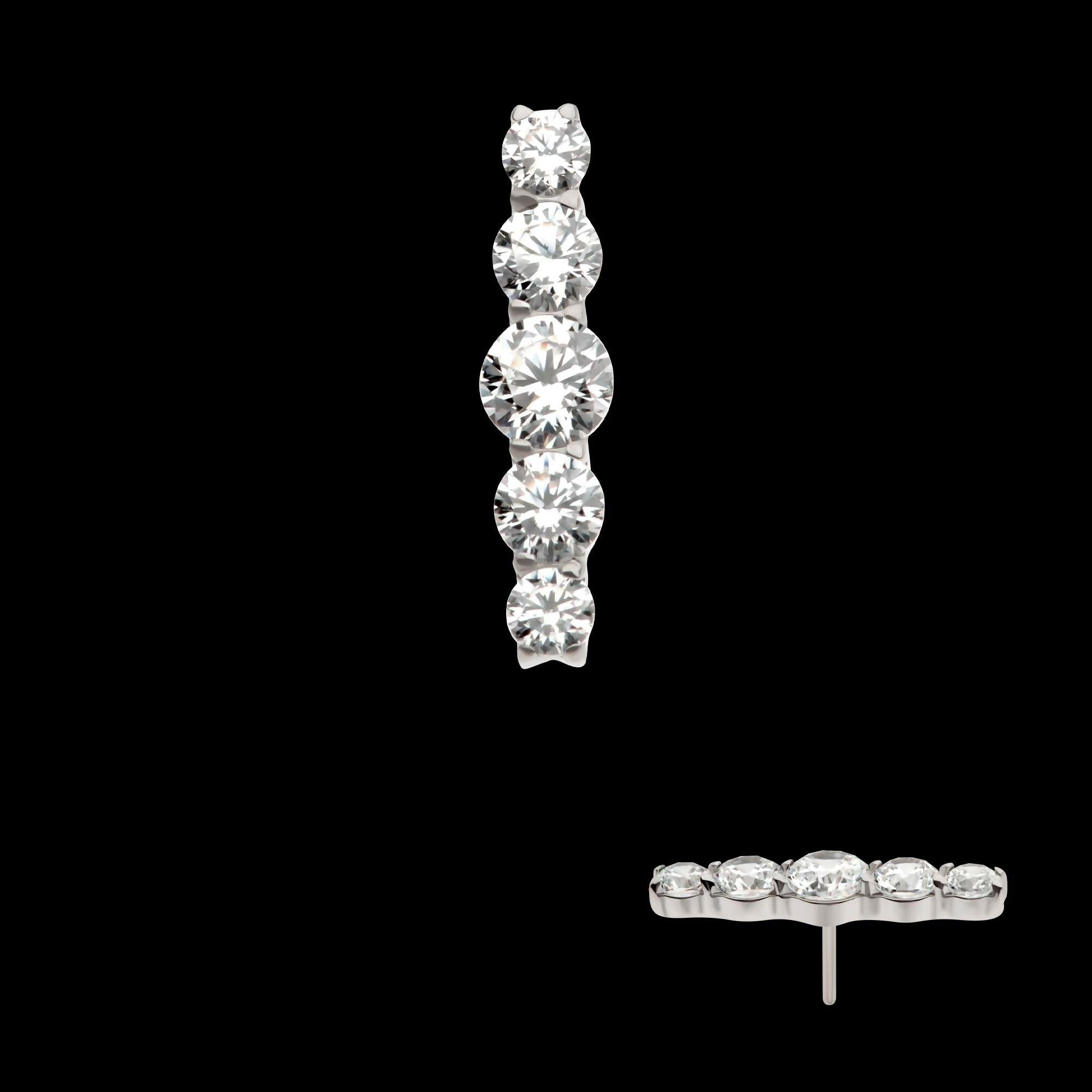 Titanium Threadless 5-Cluster Prong Set Round CZ Gem Bar Top
