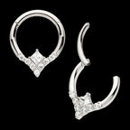 Clustered Prong Set Round CZ with Center Princess Gem Front Facing Hinged Segment Clicker Hoop Earring / Nosering – Titanium