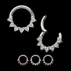 Seven Heart-Cut Gem Front Facing Hinged Segment Clicker Hoop Earring / Nosering – Titanium