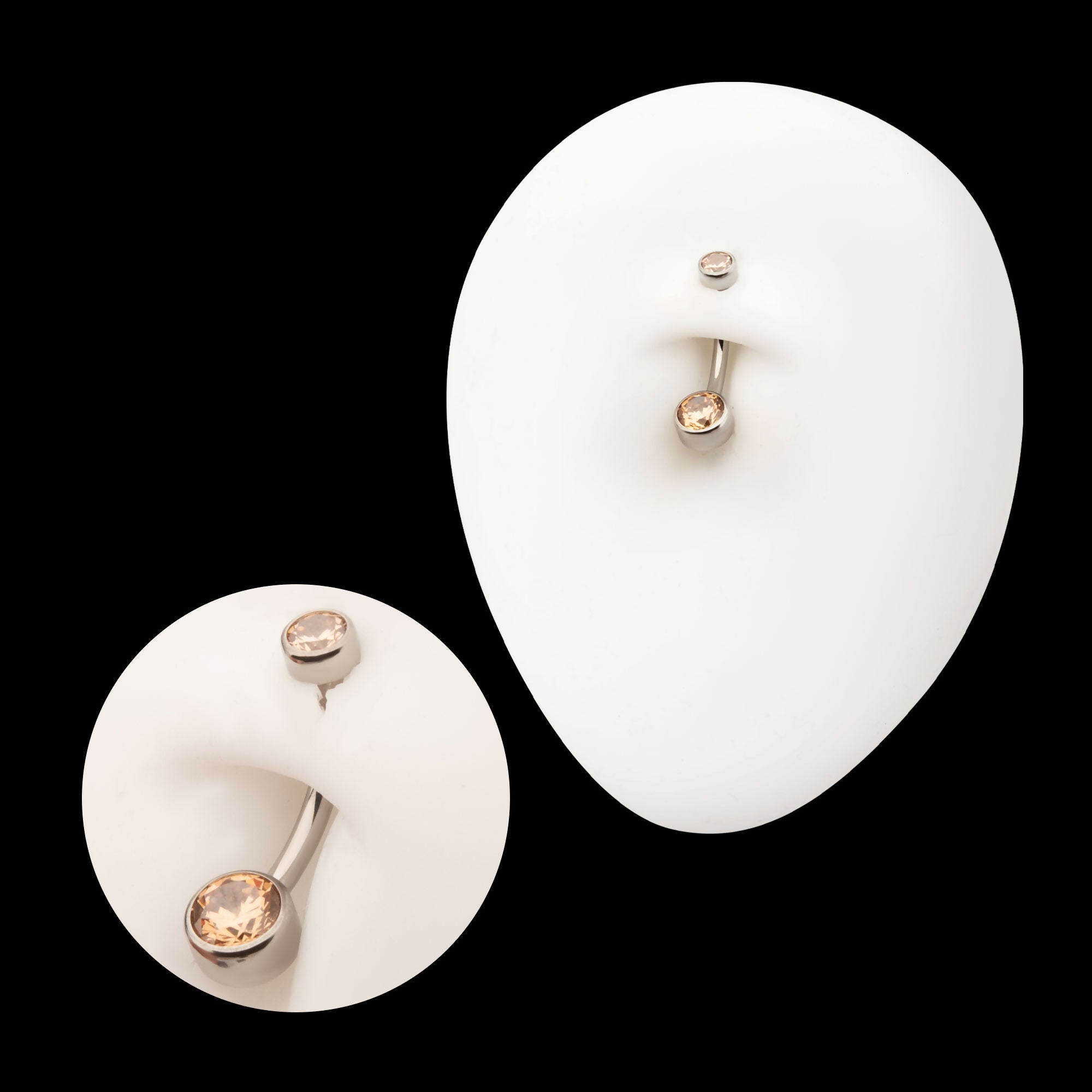 Internally Threaded Double Bezel Round with Smooth Rounded Back & Fixed Bottom Navel Earring / Nosering – Titanium