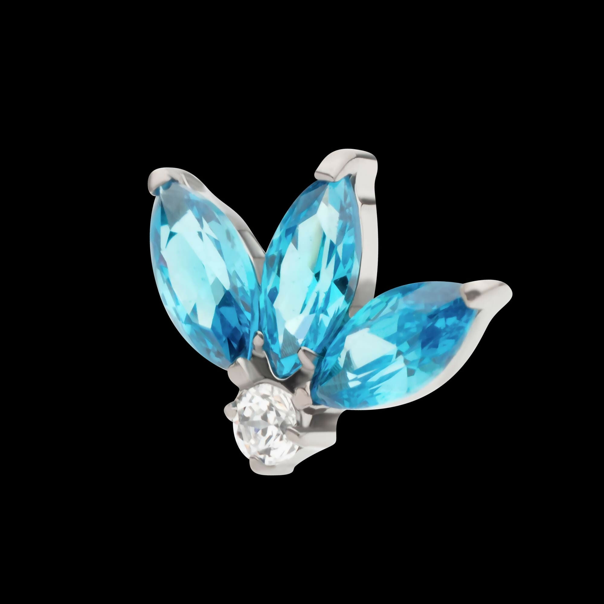 Titanium Threadless 3-Cluster Marquise with Clear Round CZ Fan Shape Top