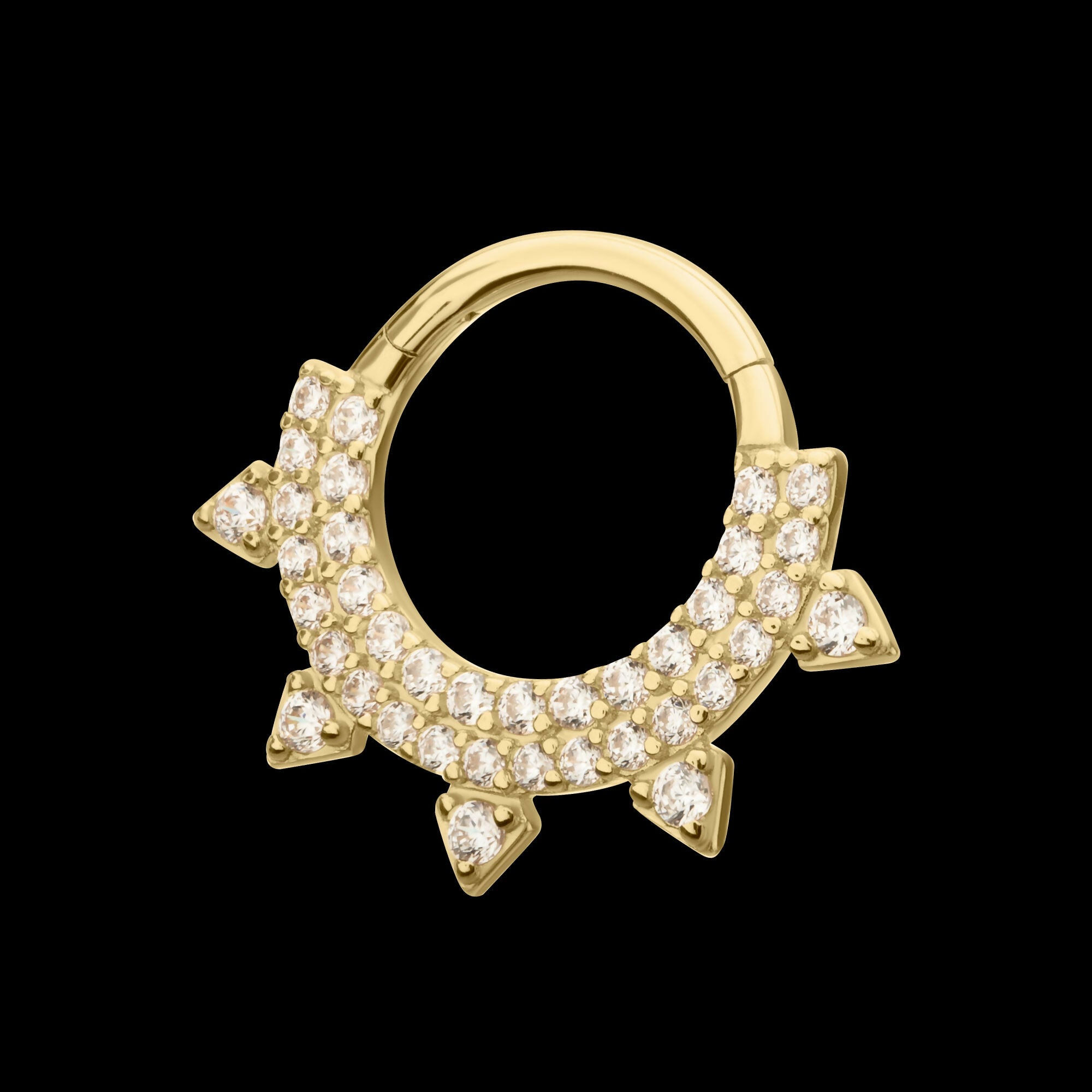 14Kt Yellow Gold Double Row Pave Gem with Spike Front Facing Hinged Segment Clicker