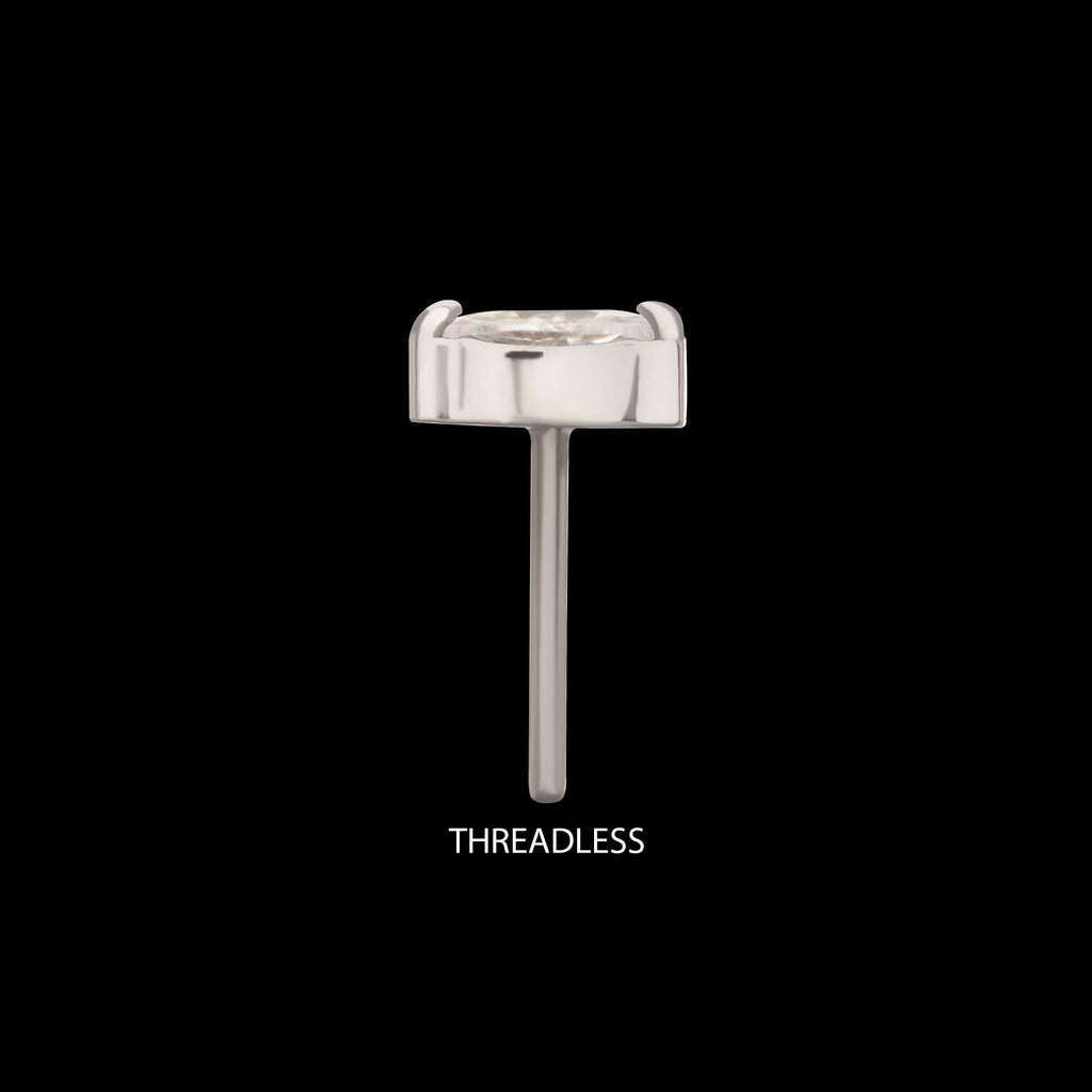 Titanium Threadless Double V-Prong 3mm Marquise Gem Top