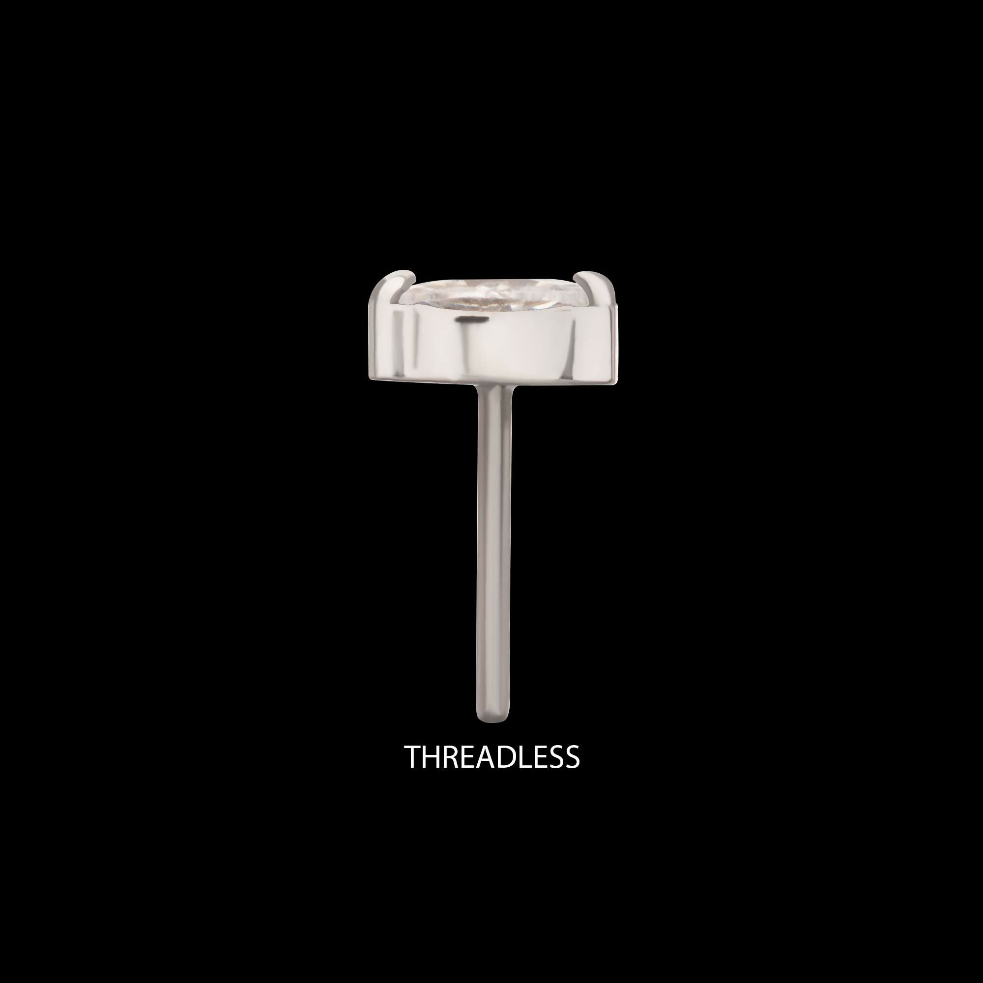 Titanium Threadless Double V-Prong 3mm Marquise Gem Top