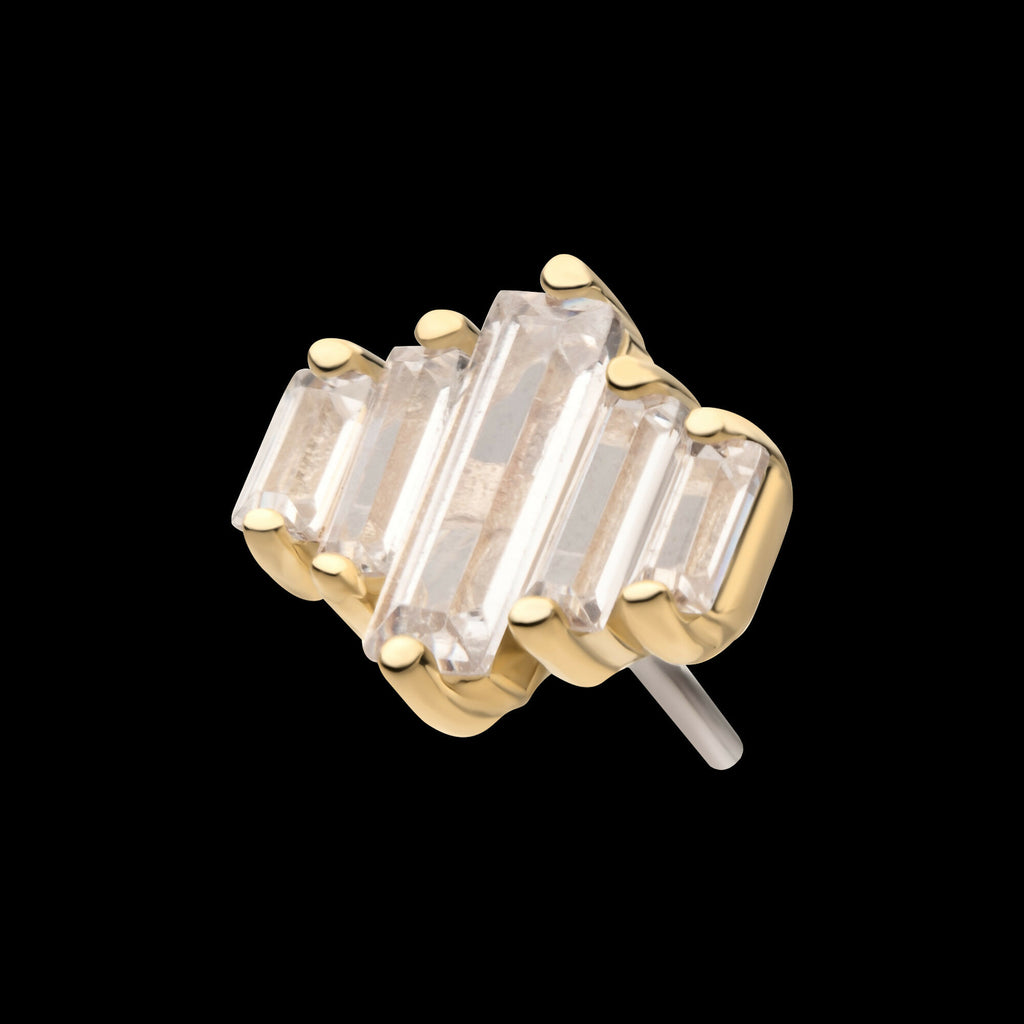 14Kt Gold Threadless 3D Geometric Baguette Gem Top